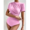 imageMilumia Womens Casual Ruched Mock Neck T Shirt Short Sleeve Tee Bodysuit JumpsuitLight Pink