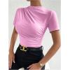 imageMilumia Womens Casual Ruched Mock Neck T Shirt Short Sleeve Tee Bodysuit JumpsuitLight Pink