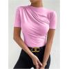 imageMilumia Womens Casual Ruched Mock Neck T Shirt Short Sleeve Tee Bodysuit JumpsuitLight Pink