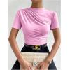 imageMilumia Womens Casual Ruched Mock Neck T Shirt Short Sleeve Tee Bodysuit JumpsuitLight Pink
