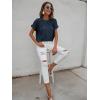 imageMilumia Womens Casual Swiss Dots Chiffon Ruffle Front Short Sleeve Work Office Blouse TopNavy Blue