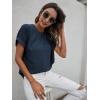imageMilumia Womens Casual Swiss Dots Chiffon Ruffle Front Short Sleeve Work Office Blouse TopNavy Blue