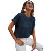 imageMilumia Womens Casual Swiss Dots Chiffon Ruffle Front Short Sleeve Work Office Blouse TopNavy Blue