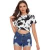 imageMilumia Womens Cow Print Twist Front Short Sleeve Crop Tank Top Tee ShirtBlack and White