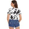imageMilumia Womens Cow Print Twist Front Short Sleeve Crop Tank Top Tee ShirtBlack and White