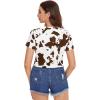imageMilumia Womens Cow Print Twist Front Short Sleeve Crop Tank Top Tee ShirtBrown