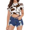 imageMilumia Womens Cow Print Twist Front Short Sleeve Crop Tank Top Tee ShirtBrown