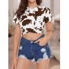 imageMilumia Womens Cow Print Twist Front Short Sleeve Crop Tank Top Tee ShirtBrown