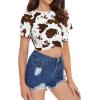 imageMilumia Womens Cow Print Twist Front Short Sleeve Crop Tank Top Tee ShirtBrown