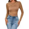 imageMilumia Womens Cut Out Sheer Mesh Long Sleeve Bodysuit Sexy See Through Leotard Shirt TopLight Brown