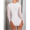 imageMilumia Womens Cut Out Sheer Mesh Long Sleeve Bodysuit Sexy See Through Leotard Shirt TopWhite