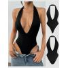imageMilumia Womens Deep V Neck Halter Bodysuit Backless Slim Fit Sexy TopBlack