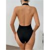 imageMilumia Womens Deep V Neck Halter Bodysuit Backless Slim Fit Sexy TopBlack