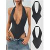 imageMilumia Womens Deep V Neck Halter Bodysuit Backless Slim Fit Sexy TopDark Grey