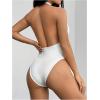 imageMilumia Womens Deep V Neck Halter Bodysuit Backless Slim Fit Sexy TopWhite