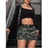 imageMilumia Womens Denim Skirt Camo Print Low Waisted Flap Pocket Jean Cargo SkirtsMulticolour