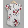 imageMilumia Womens Elegant Floral Print Petal Cap Sleeve Pleated Vacation Office Work Blouse TopMulti White