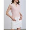 imageMilumia Womens Elegant Notch V Neck Sleeveless Blouse Guipure Lace Work Office TopPink Solid