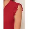 imageMilumia Womens Elegant Notch V Neck Sleeveless Blouse Guipure Lace Work Office TopRose Red