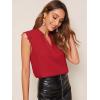 imageMilumia Womens Elegant Notch V Neck Sleeveless Blouse Guipure Lace Work Office TopRose Red