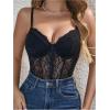 imageMilumia Womens Floral Lace Corset Bodysuit Sexy Going Out Tops Club Rave PartyDark Black