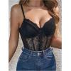 imageMilumia Womens Floral Lace Corset Bodysuit Sexy Going Out Tops Club Rave PartyDark Black