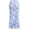 imageMilumia Womens Floral Mesh Ruffle Hem Maxi Skirt High Waisted Fishtail Long SkirtsBlue and White