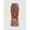 imageMilumia Womens Floral Mesh Ruffle Hem Maxi Skirt High Waisted Fishtail Long SkirtsBrown