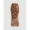 imageMilumia Womens Floral Mesh Ruffle Hem Maxi Skirt High Waisted Fishtail Long SkirtsBrown
