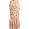 imageMilumia Womens Floral Mesh Ruffle Hem Maxi Skirt High Waisted Fishtail Long SkirtsYellow and Red