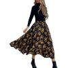 imageMilumia Womens Floral Print Ruffle Hem A Line High Waist Flare Flowy Midi SkirtsA Yellow and Black