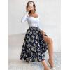 imageMilumia Womens Floral Print Ruffle Hem A Line High Waist Flare Flowy Midi SkirtsFloral Navy White Blue