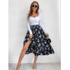 imageMilumia Womens Floral Print Ruffle Hem A Line High Waist Flare Flowy Midi SkirtsFloral Navy White Blue