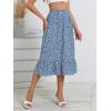 imageMilumia Womens Floral Print Ruffle Hem A Line High Waist Flare Flowy Midi SkirtsFloral White Blue