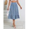 imageMilumia Womens Floral Print Ruffle Hem A Line High Waist Flare Flowy Midi SkirtsFloral White Blue
