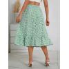 imageMilumia Womens Floral Print Ruffle Hem A Line High Waist Flare Flowy Midi SkirtsFloral White Green