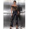 imageMilumia Womens Leopard Short Sleeve Off The Shoulder Skinny Tops Bodysuit JumpsuitBrown