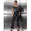 imageMilumia Womens Leopard Short Sleeve Off The Shoulder Skinny Tops Bodysuit JumpsuitDark Grey