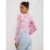 imageMilumia Womens Long Sleeve Deep V Neck Leotard Shirts Elegant Floral Bodysuit TopsPink