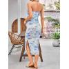 imageMilumia Womens Maternity Floral Mesh Split Strapless Tube Dress Bodycon Maxi DressesBlue and White