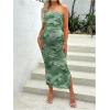 imageMilumia Womens Maternity Floral Mesh Split Strapless Tube Dress Bodycon Maxi DressesDark Green