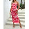 imageMilumia Womens Maternity Floral Mesh Split Strapless Tube Dress Bodycon Maxi DressesWatermelon Pink