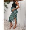 imageMilumia Womens Maternity Outfits 2 Piece Eyelet Ruched Tank Top and Floral Double Slit Midi Skirt SetsBlack and Green