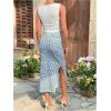 imageMilumia Womens Maternity Outfits 2 Piece Eyelet Ruched Tank Top and Floral Double Slit Midi Skirt SetsBlue Multi