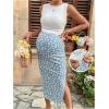 imageMilumia Womens Maternity Outfits 2 Piece Eyelet Ruched Tank Top and Floral Double Slit Midi Skirt SetsBlue Multi