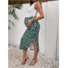 imageMilumia Womens Maternity Outfits 2 Piece Eyelet Ruched Tank Top and Floral Double Slit Midi Skirt SetsGreen