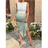 imageMilumia Womens Maternity Outfits 2 Piece Eyelet Ruched Tank Top and Floral Double Slit Midi Skirt SetsLight Green