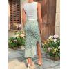 imageMilumia Womens Maternity Outfits 2 Piece Eyelet Ruched Tank Top and Floral Double Slit Midi Skirt SetsLight Green