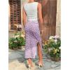 imageMilumia Womens Maternity Outfits 2 Piece Eyelet Ruched Tank Top and Floral Double Slit Midi Skirt SetsLilac Purple