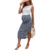 imageMilumia Womens Maternity Outfits 2 Piece Eyelet Ruched Tank Top and Floral Double Slit Midi Skirt SetsNavy Blue
